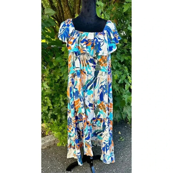 89th + Madison Women's 2X Tropical Print Off The Shoulder Dress Multicolor #003 - Picture 5 of 6